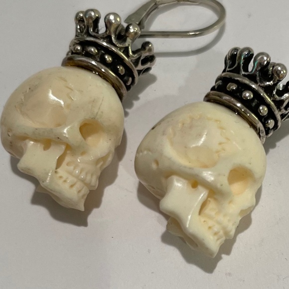King Baby Studio Jewelry - King Baby Studio Carved Skull with Crown.   lever back earrings unisex